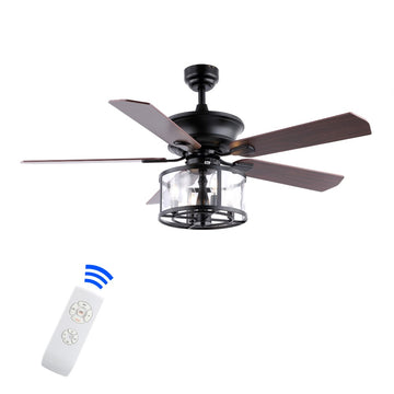 Braxton 52" Farmhouse Industrial Iron Drum Shade LED Ceiling Fan With Remote - JONATHAN Y